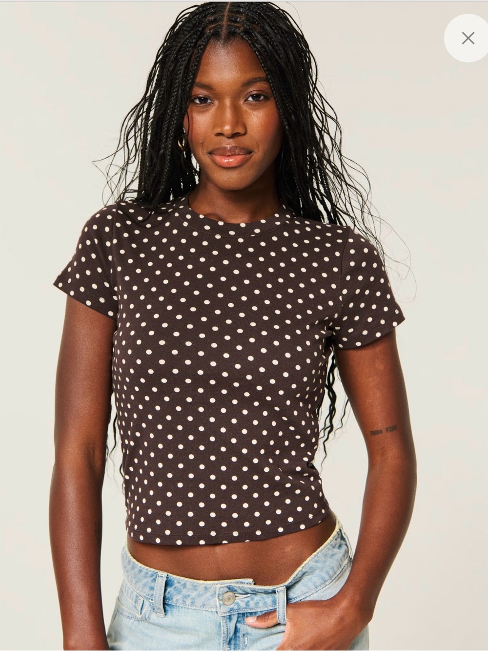 Hollister Brown Polka Dot Short Sleeve Crop Top